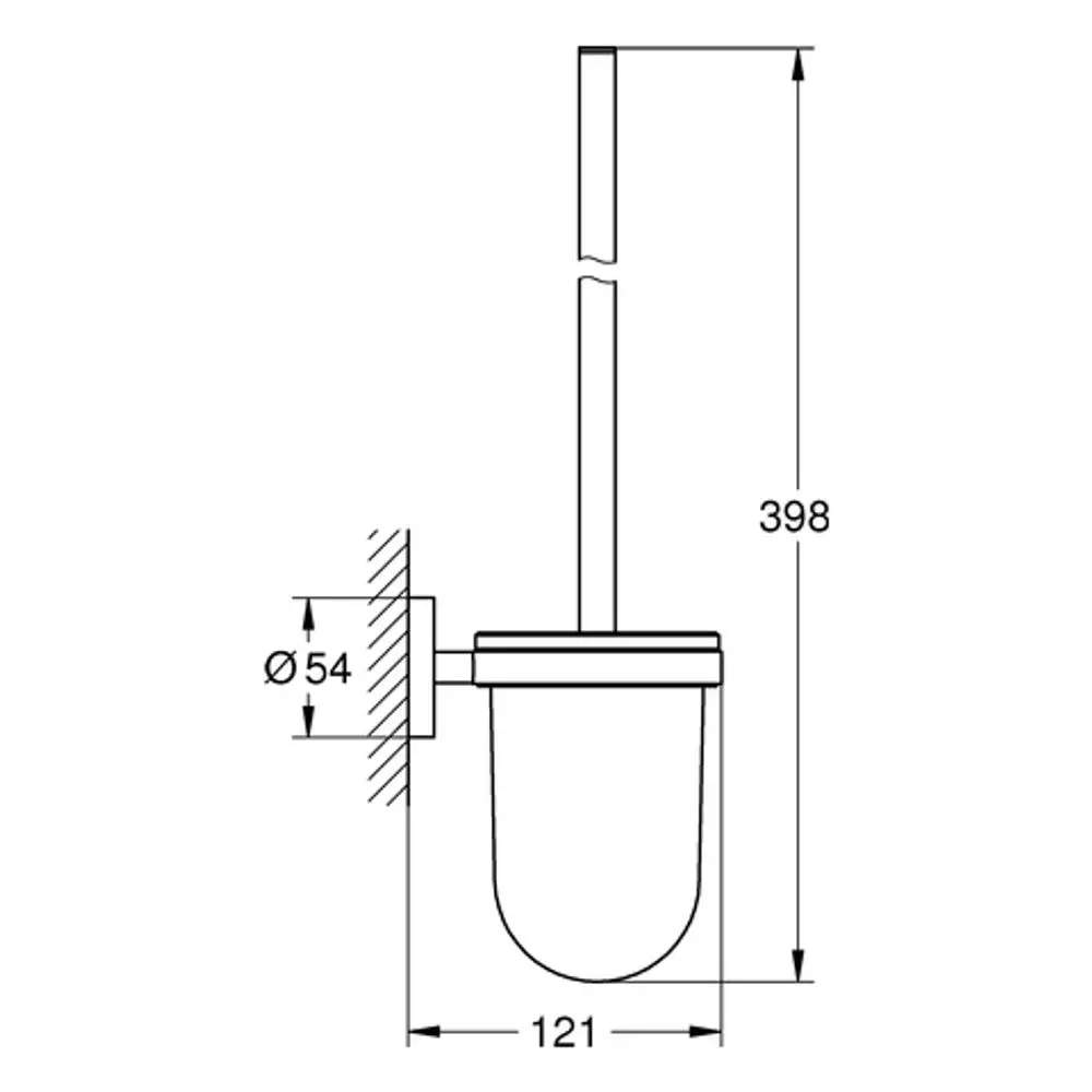 Montierte Toilettenbürstengarnitur in klassischem Design, aus robustem Material in neutraler Farbe, mit Halterung zur Wandbefestigung, hergestellt von Grohe.