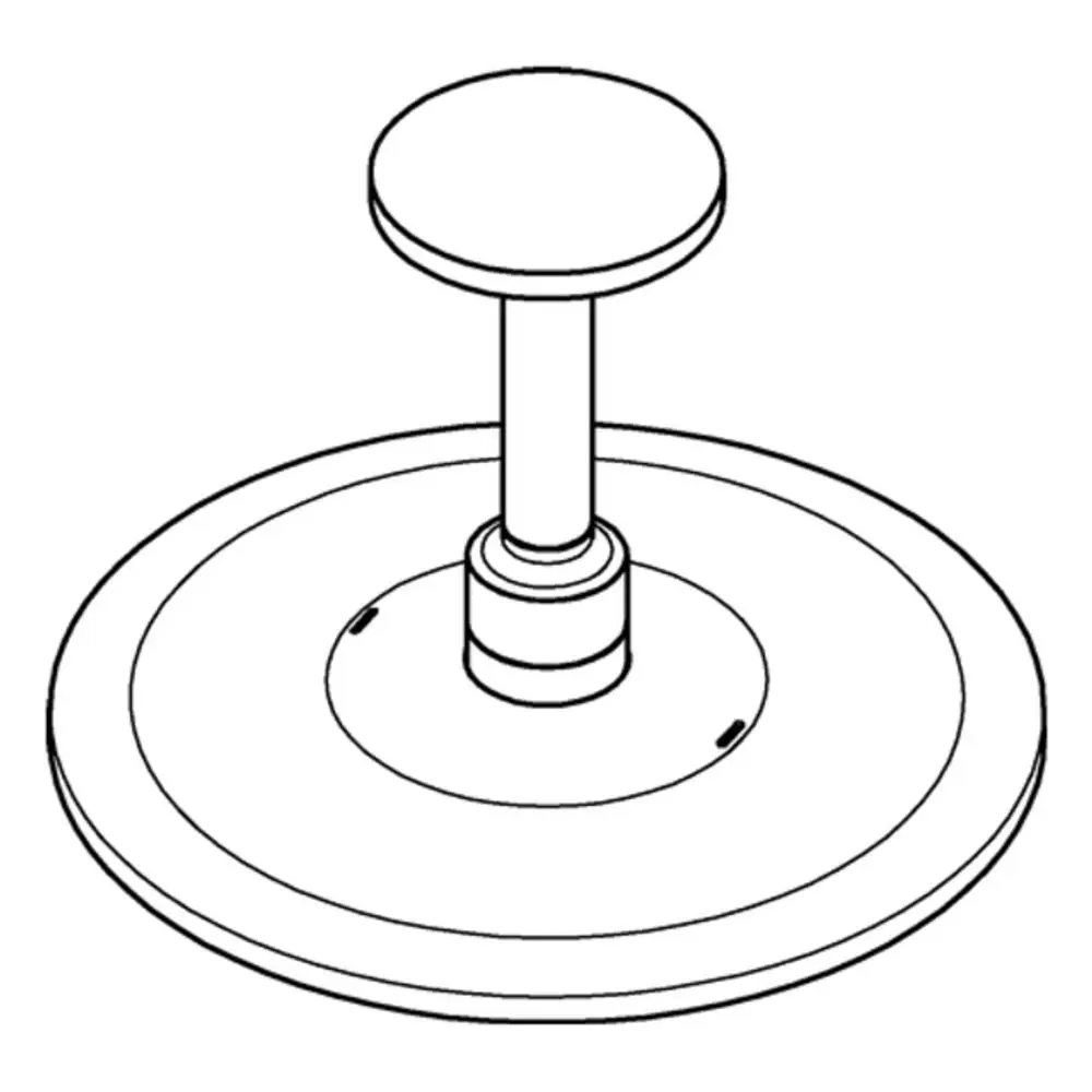 Grohe Duschkopf mit runder, flacher Oberfläche und zentralem Griff, montiert auf einem vertikalen Ständer. Ideal für eine deckenmontierte Installation.