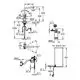 Technisches Diagramm einer Grohe Armatur mit integrierter Heizungsboiler. Es sind verschiedene Maße und Anschlussdetails skizziert, einschließlich Rotationsbewegungen.