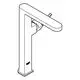 GROHE-Waschtischbatterie in minimalistischer, gerader Form mit einem langen, flachen Hebel und quadratischem Sockel, in gebürsteter Graphit-Optik.