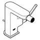 Grohe Bidetbatterie in gebürstetem Graphitdesign, mit montierten Hebelgriffen und Anschlussrohren, steht auf einer stabilen Basis.