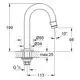 Grohe Standventil mit gebogenem Auslauf, Abmessungen und Montageanleitung sind schematisch dargestellt. Die Durchmesser und Verbindungen sind klar definiert.