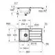Grohe Edelstahlspüle mit einem Becken und Abtropffläche, schematische Darstellung mit Maße und Details zur Installation, einschließlich Drainagesystem und Abmessungen.