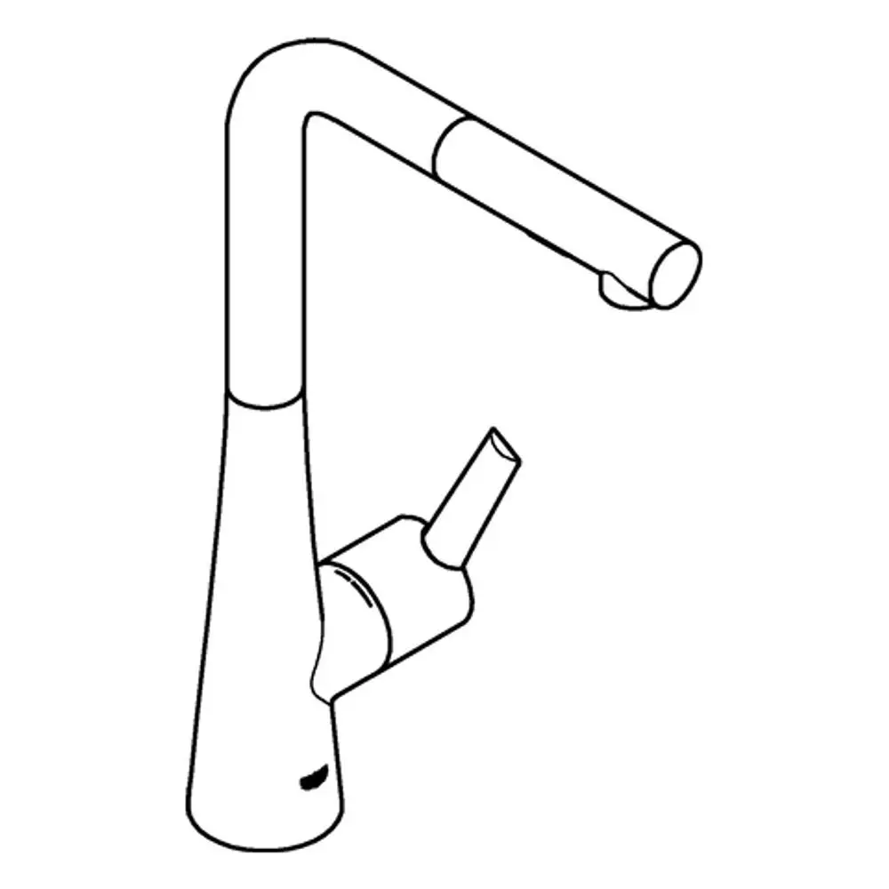 GROHE Armatur mit L-Auslauf und Spülbrause im modernen Design, geeignet für Spültische. Der Auslauf hat eine gebogene Form und eine praktische Handhabung.