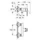 Grohe-Wandmontagearmatur mit Funktionshebel und Anschlüssen. Sichtbaredimensionen und Installationsdetails sind im technischen Diagramm dargestellt.