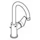 Ein Grohe-Waschtischarmatur mit gebogenem Auslauf und seitlichem Bedienhebel, in schlichter Ausführung. Der Wasserfluss wird durch den Hebel reguliert.