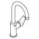 Küchenarmatur von Grohe mit einem gebogenen Auslauf und einem seitlichen Hebel zur Steuerung des Wasserflusses. Das Design ist modern und funktional.
