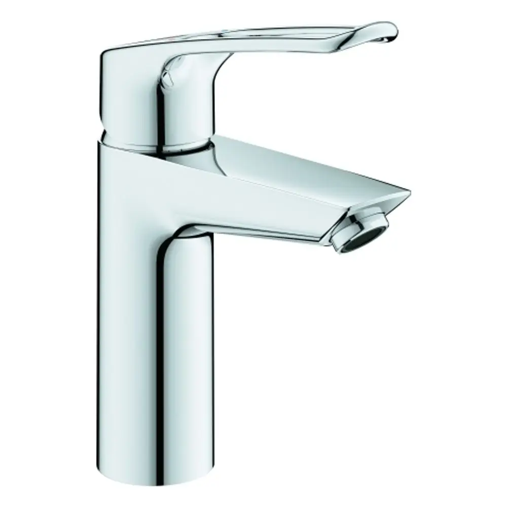 Chromfarbener Wasserhahn von Grohe mit offenem Hebel und seitlichem Auslauf, geeignet für das Bad oder die Küche.