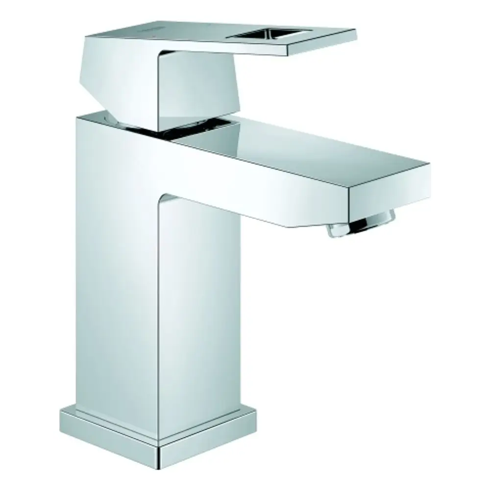 Grohe-Waschtischarmatur in chrom mit rechteckigem Design und flachem Auslauf, geeignet für Badinstallationen.