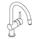 Einhand-Spültischbatterie von Grohe mit gebogenem Auslauf und seitlichem Bedienelement. Design für Niederdrucksysteme.