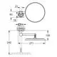 Grohe Kosmetikspiegel mit Wandmontage, runder Spiegeldisk und einem schwenkbaren Arm, abgebildet in technischen Zeichnungen mit Maßen und Montagehinweisen.