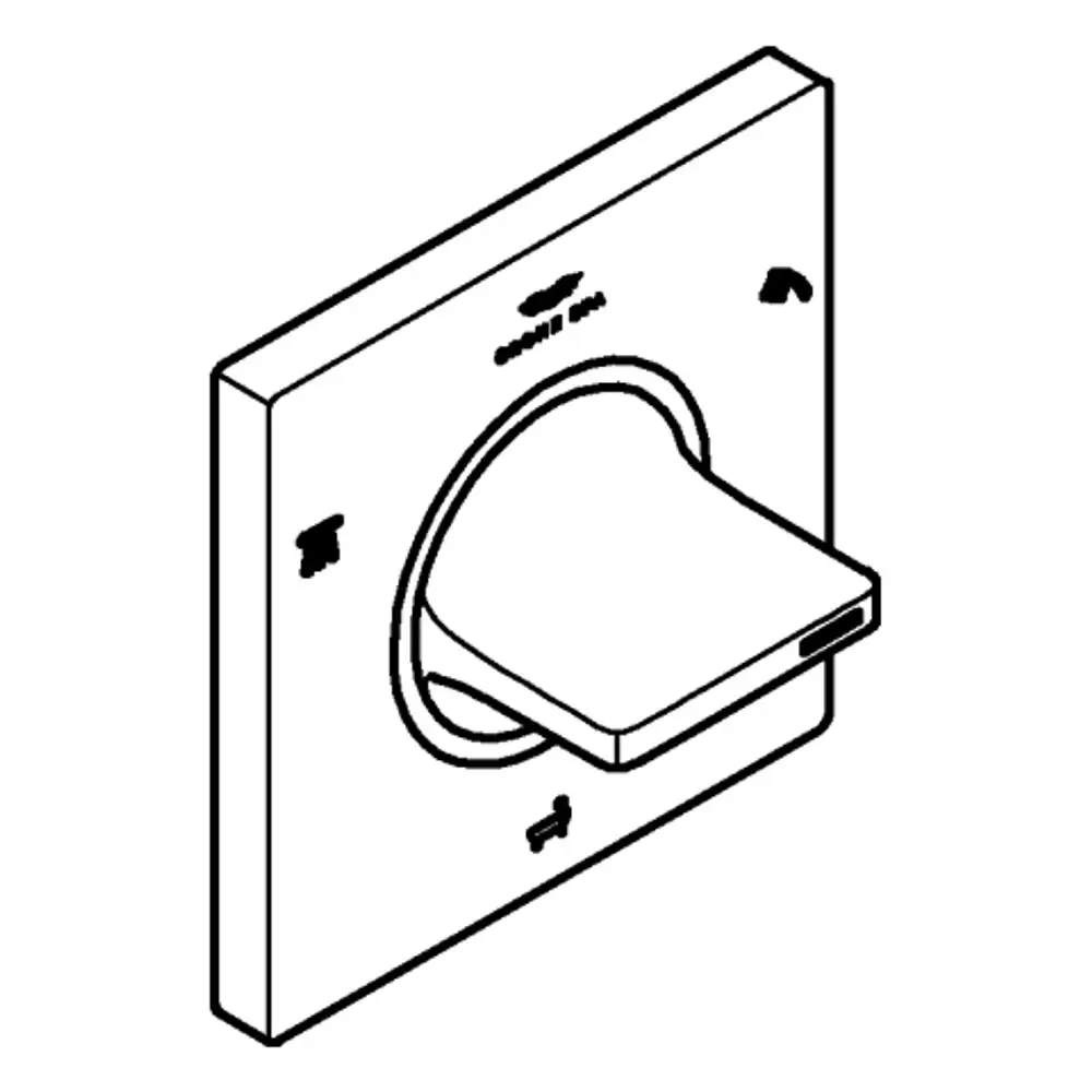 GROHE Steuerungselement mit kreisförmiger Aussparung und flachem Betätigungshebel. Gezeigt ist ein minimalistisches Design zur Wassermanagementsteuerung.