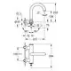 Grohe Einhand-Wannenbatterie mit Wandmontage, zeigt technische Zeichnung mit Abmessungen, Anschlussmöglichkeiten und Designmerkmalen.