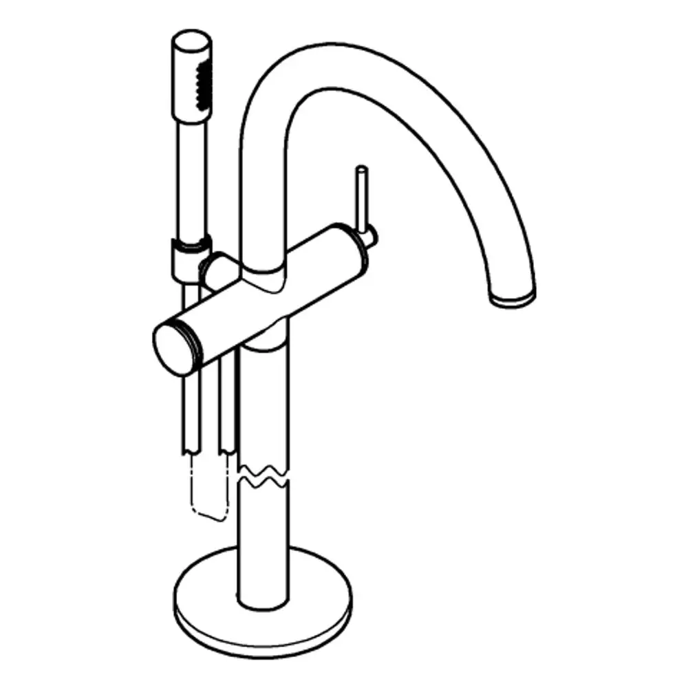 GROHE Armatur für Badewanne mit einem gebogenen Auslauf und einer senkrechten Handbrause. In einer modernen, minimalistischen Formgebung gehalten.