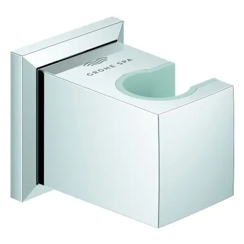 Wandhalterung für eine Handbrause, rechteckig mit offener Halterung, glänzende Oberfläche, Marke Grohe.