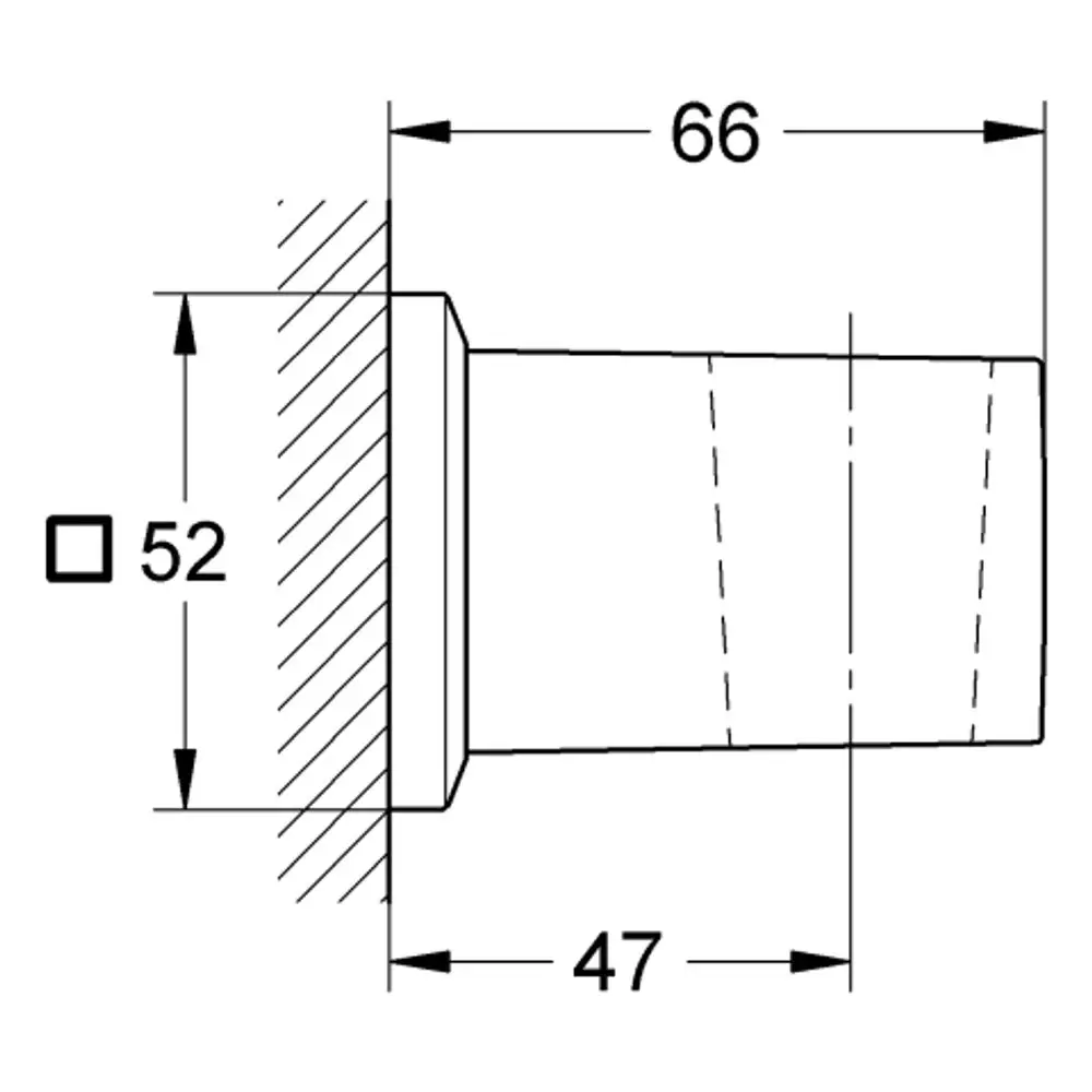 Wandbrausehalter von Grohe mit rechteckiger Basis und geradem Profil. Sichtbare Dimensionen und Montagefläche auf der Zeichnung.