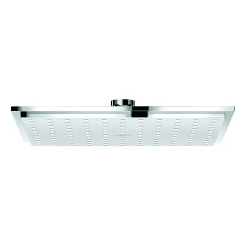 Grohe Kopfbrause, rechteckig mit glatter Oberfläche und mehreren Wasserstrahlöffnungen, montiert an einem zentralen Anschluss.