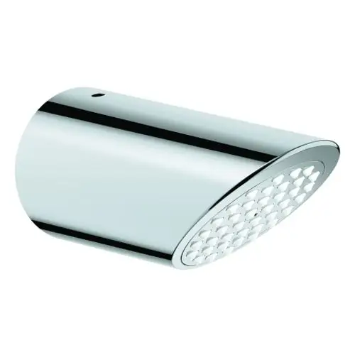Chromfarbener Duschkopf mit runder Form und vielen Wasseröffnungen, ideal für eine entspannende Regenbrause.