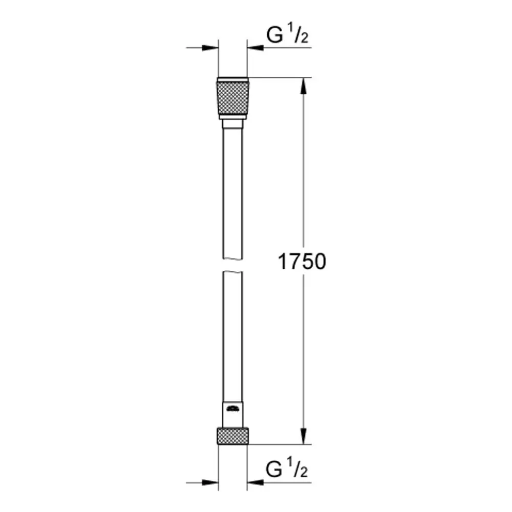 Brauseschlauch mit zwei Anschlussgewinden von Grohe. Der Schlauch hat eine gerade Form und zeigt Maße sowie Gewindetypen deutlich.
