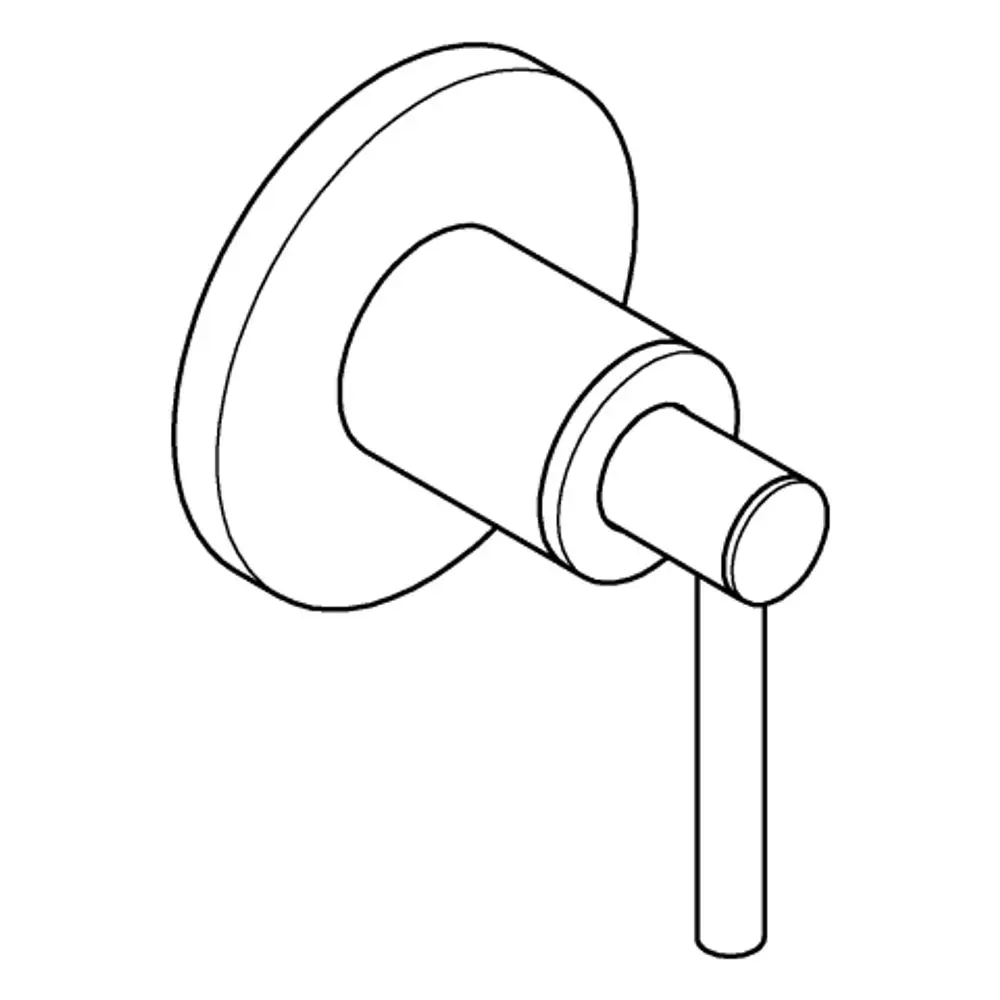 Grohe Produkt, bestehend aus einem runden Wandbefestigungsplateau und einem anschließenden vertikalen Hebelgriff zur Betätigung. Design ist minimalistisch und funktional.