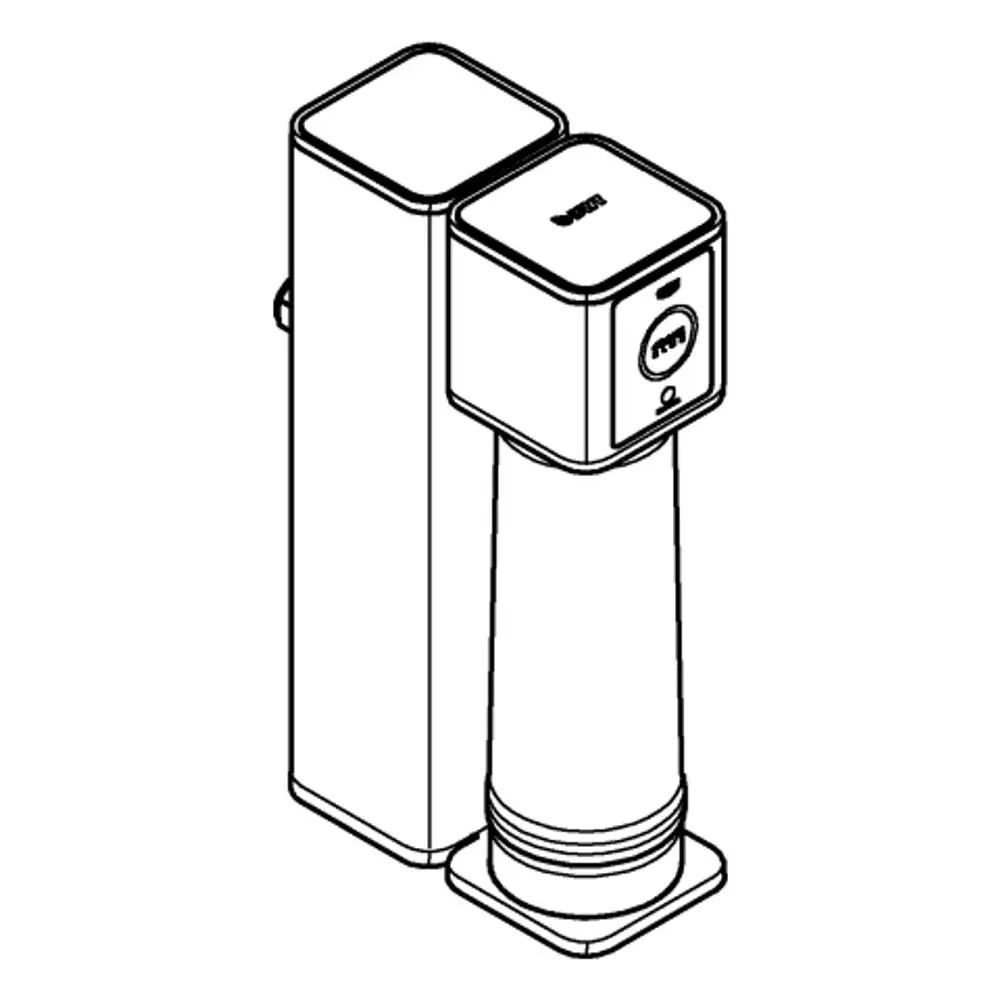 GROHE Produkt mit zwei Elementen, einem quadratischen oberen Teil und einem zylindrischen unteren Teil, möglicherweise Teil eines Filtersystems zur Wasseraufbereitung.