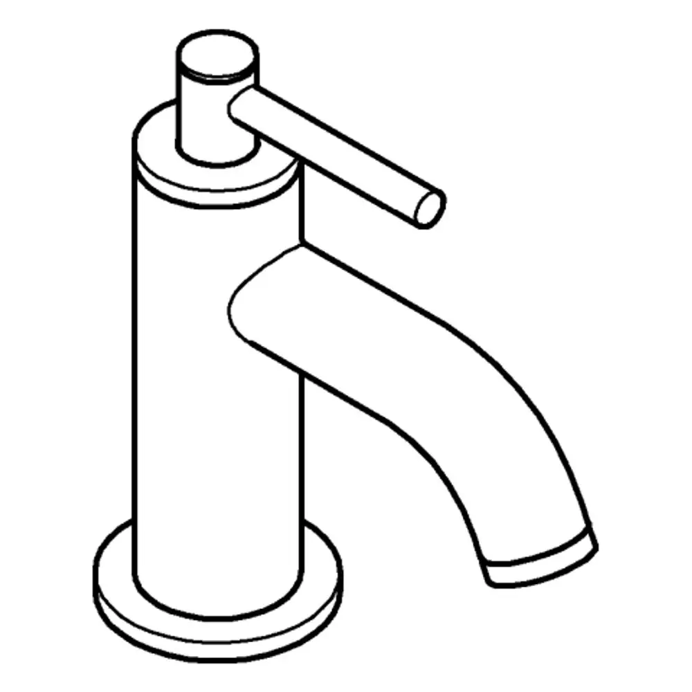 Chromfarbener Wasserhahn mit Hebelgriff von Grohe, geeignet für die Montage auf einer Fläche. Der Auslauf hat eine geschwungene Form und befindet sich seitlich am Ventil.