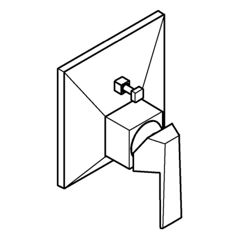 Wannenbatterie von Grohe, montiert an einer Wand, mit einem quadratischen Bedienfeld und einem schlanken Griff. Einfaches, funktionales Design ohne sichtbare Markeninschrift.