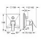 Grohe Armatur mit quadratischem Kopf, Ansicht von vorne und der Seite, Maße und Befestigungsdetails schematisch dargestellt.