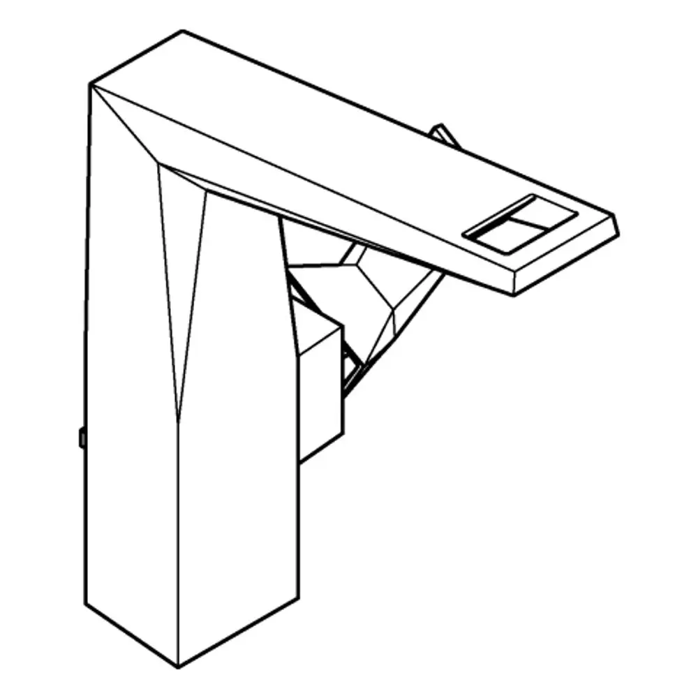 Eckige chromfarbene Grohe-Waschtischarmatur mit minimalistischer Form und integriertem Hebelmechanismus zur Wasserregulierung.