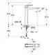 GROHE-Armatur für Waschbecken, grafische Darstellung mit Abmessungen, Anschlussdetails und Abstimmungswinkeln. Technisches Produktdesign in klarer Linienführung.