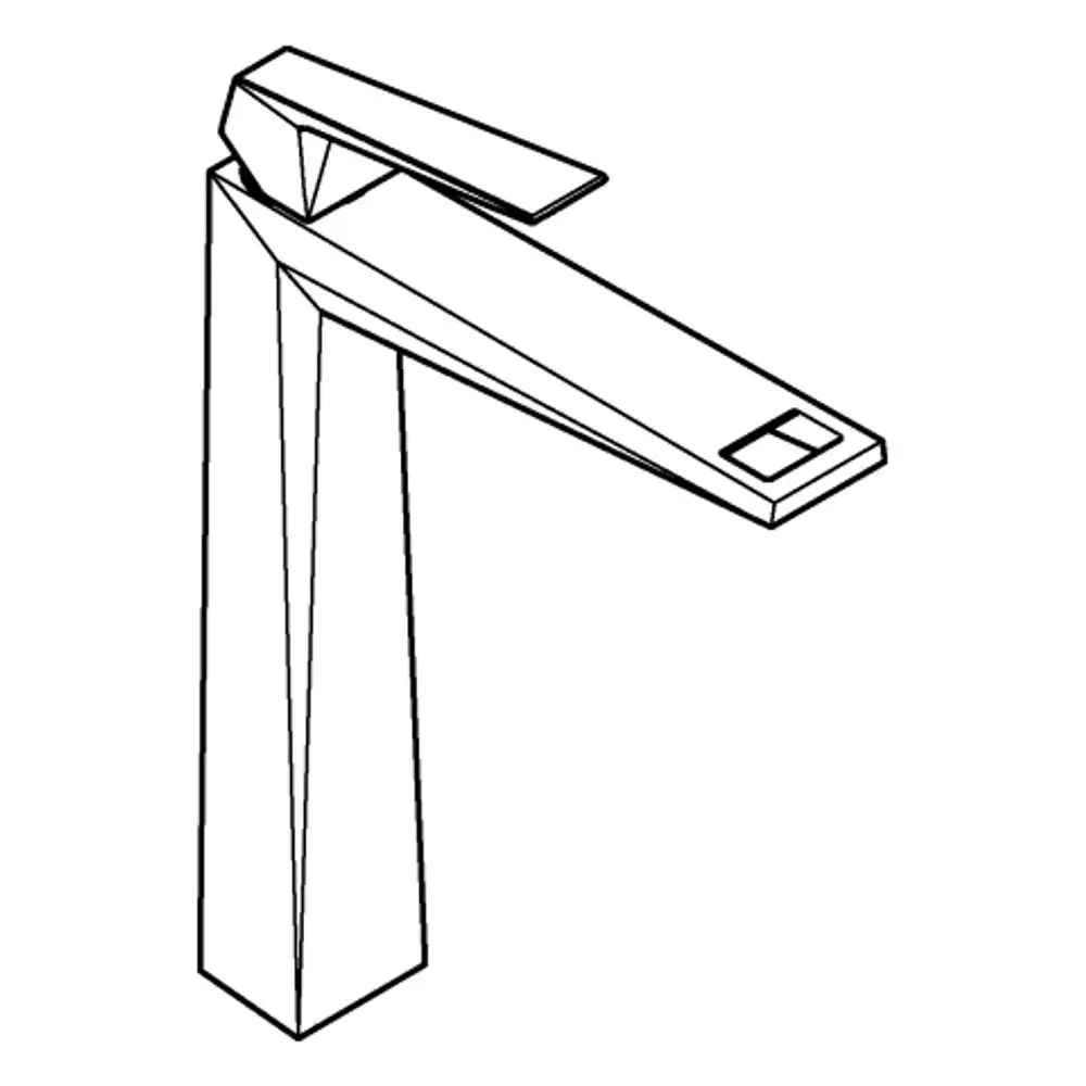 Grohe-Armatur in geometrischem Design für Waschbecken. Sie verfügt über einen flachen Hebel und eine klare, funktionale Form.