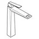 Grohe-Armatur in geometrischem Design für Waschbecken. Sie verfügt über einen flachen Hebel und eine klare, funktionale Form.
