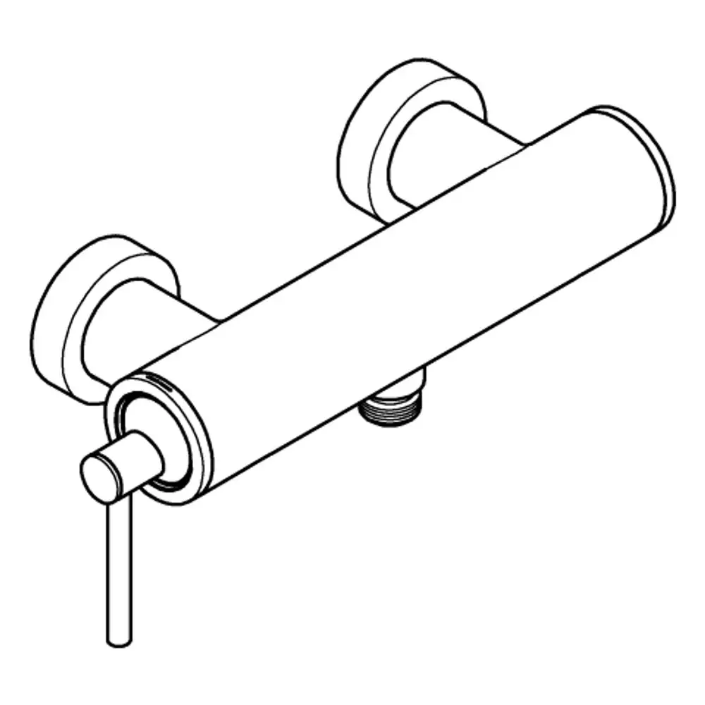 Wandmontierte Einhand-Brausebatterie in minimalistischem Design von Grohe. Klar umrissene Formen und zwei Wandbefestigungen.