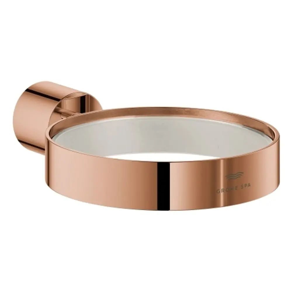 Wandmontierter Halter von Grohe in Roségold-Optik, passend für eine Seifenschale. Schlichtes Design ohne sichtbare Montage- oder Befestigungselemente.