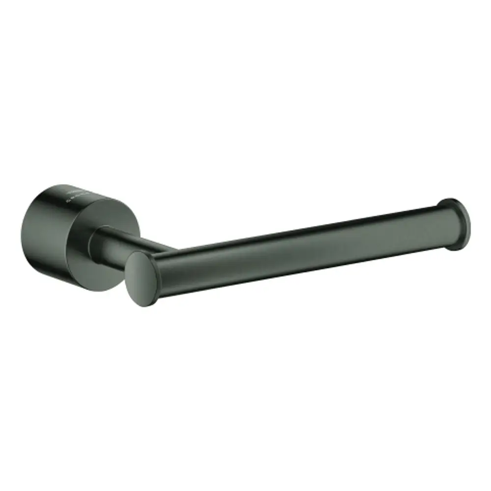 GROHE WC-Papierhalter in mattem Schwarz mit runder Wandbefestigung und gerader Halterung, geeignet für die Montage in Badezimmern.