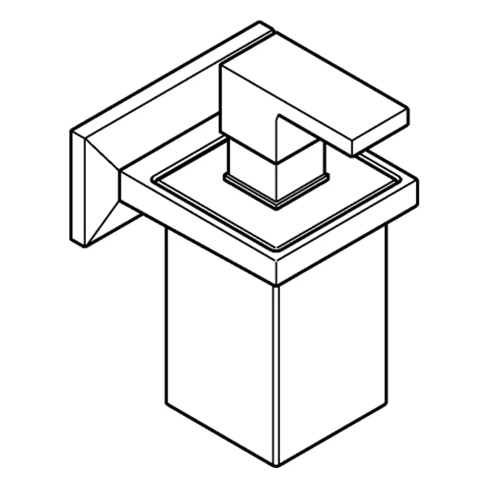 Grohe Seifenspender mit Halter, rechteckiger Basis und quadratischem Spenderkopf, in minimalistischer Ausführung, auf einem hellen Hintergrund dargestellt.