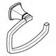 Wandmontierter Papierhalter mit einem gebogenen Haltegriff und einer rechteckigen Halterung. Aus chromfarbenem Material von Grohe.