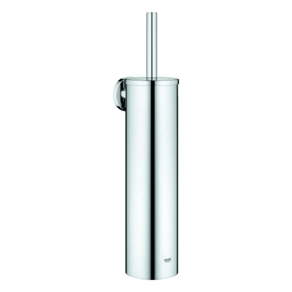 Toilettenbürstenhalter aus verchromtem Material von Grohe, wandmontiert, runde Form mit einem langen, schmalen Griff.