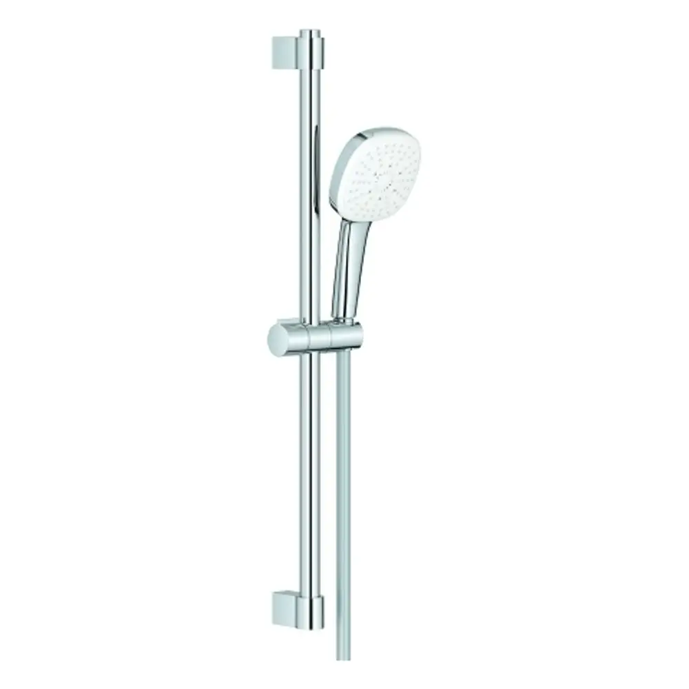 GROHE Brausestangenset mit Handbrause und verstellbarem Halter, gefertigt aus glänzendem Metall, in Chromoptik, zur Wandmontage geeignet.