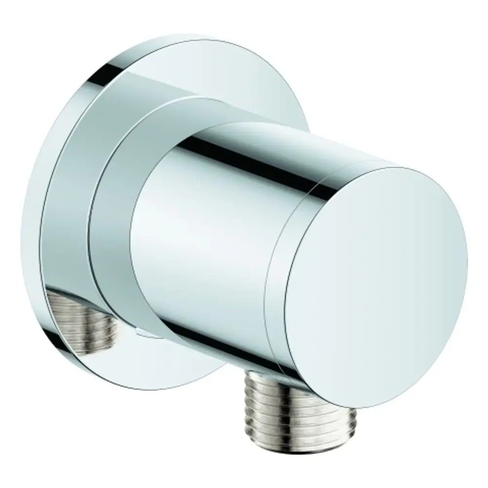 Wandanschlussbogen von Grohe in glänzendem Chrom mit einem Anschlussgewinde an der Unterseite und einer glatten, runden Oberfläche.