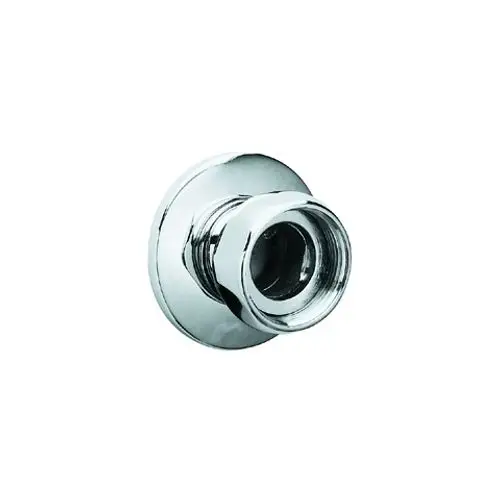 Chromfarbener Anschluss von Grohe mit einem Außengewinde. Er ist zur Wandmontage geeignet und hat eine runde Basis.
