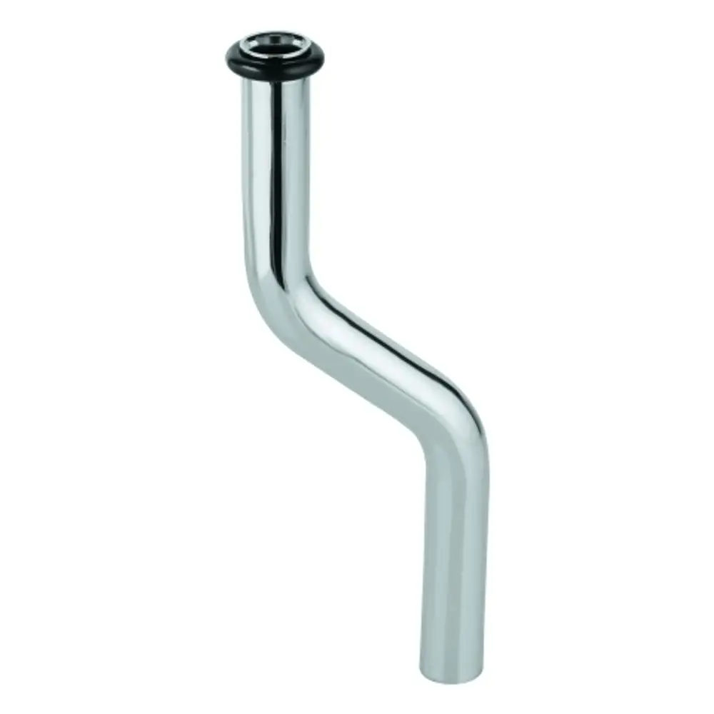 GROHE Spülrohr aus verchromtem Messing, mit einer Kröpfung, zur Installation in Urinalen, zeigt eine gebogene Form und Öffnung am oberen Ende.