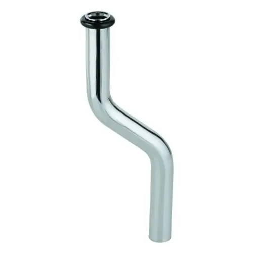 GROHE Spülrohr aus verchromtem Messing, mit einer Kröpfung, zur Installation in Urinalen, zeigt eine gebogene Form und Öffnung am oberen Ende.