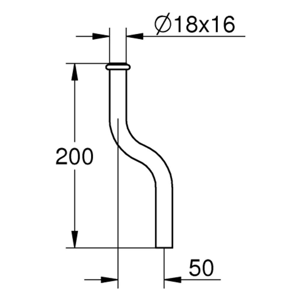 Grohe Urinal-Spülrohr mit Kröpfung, aus Messing, verchromt. Abgebildet ist das Spülrohr in einer biegbaren Form mit klaren Dimensionen.