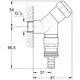 Schrägsitzventil mit Design-Griff, geeignet für Wasseranschlüsse. Sichtbare Chromoberfläche und Anschlussmöglichkeiten sind erkennbar. Hersteller ist Grohe.