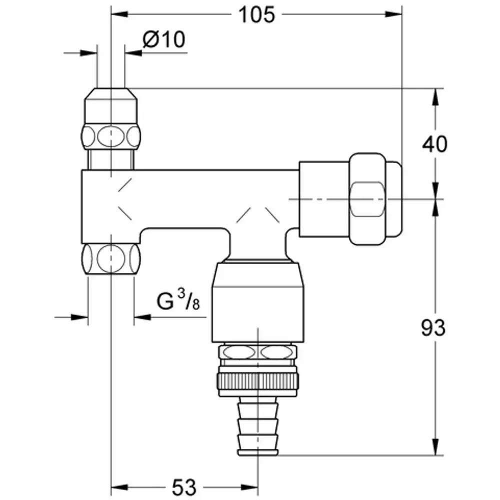 GROHE Ventil in Chromoptik mit Anschlüssen für Wasserleitungen, ausgelegt für eine rationelle Installation und Funktionalität in Sanitäranlagen.