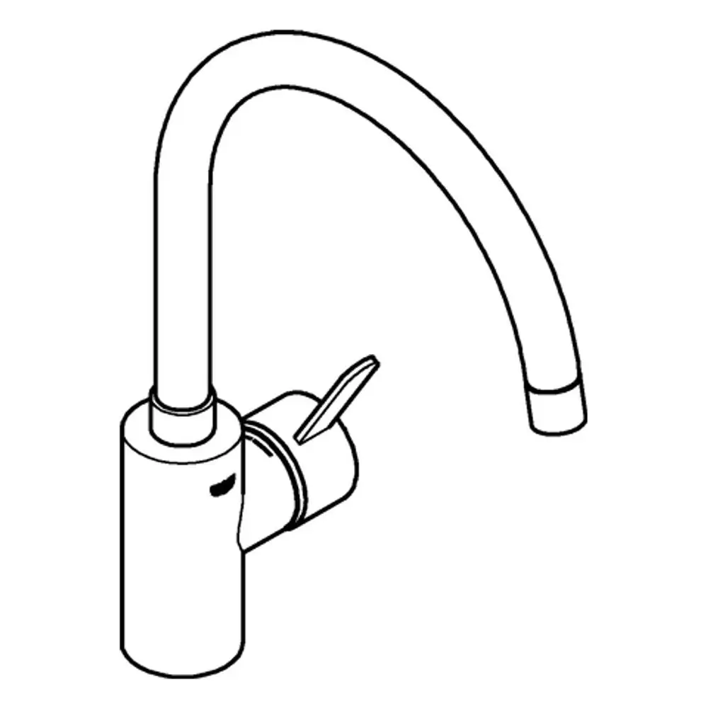 Grohe Armatur mit hohem Auslauf und einem Bedienhebel. Schlichte, funktionale Form ohne auffällige Verzierungen, für den Einsatz in modernen Küchen oder Bädern geeignet.