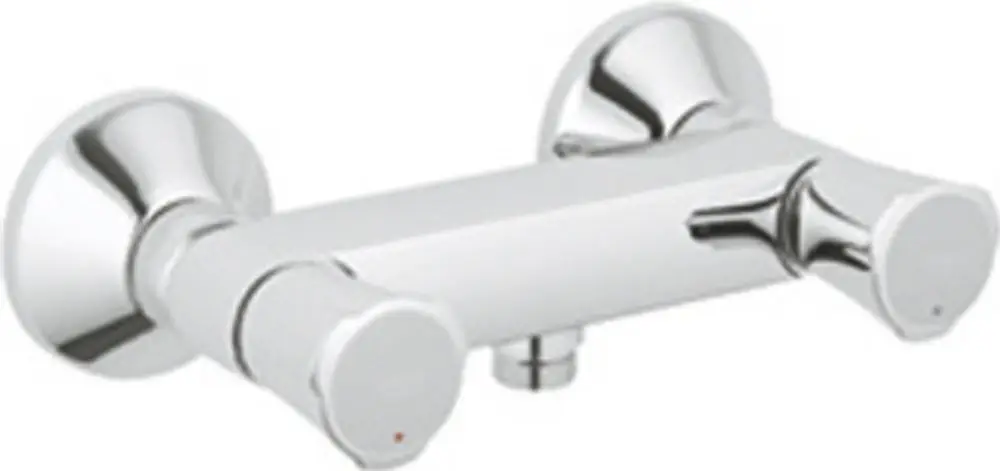 Grohe-Wannenarmatur mit zwei Griffen zur Wandmontage in verchromter Ausführung, geeignet für die Verwendung mit einer Brause.