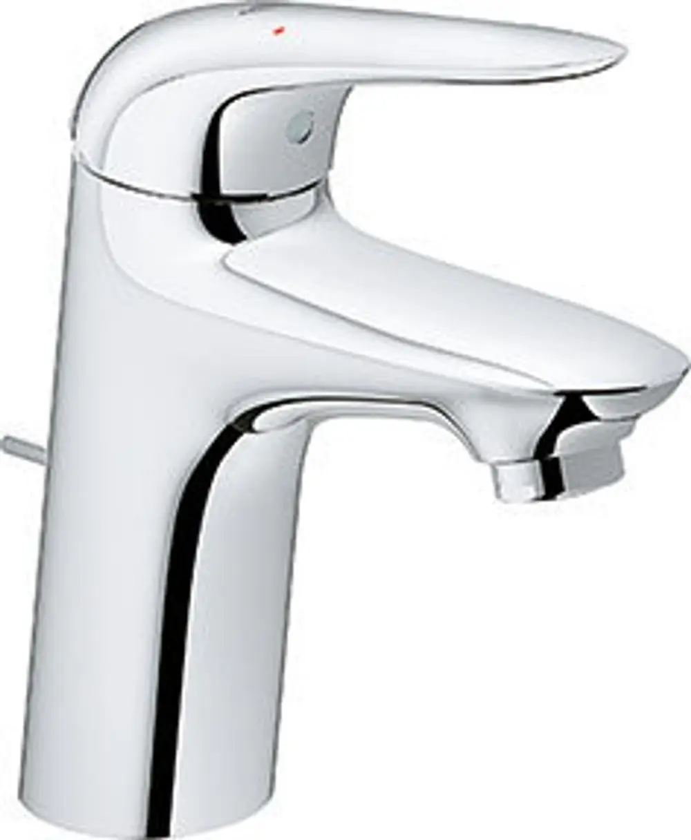 Chromfarbener Wasserhahn von Grohe mit Hebel und geschlossenem Design, geeignet für die Montage am Waschbecken.