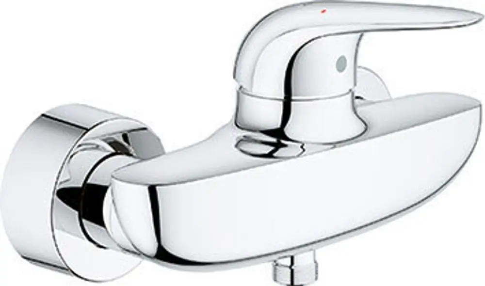 Grohe-Duschbatterie in Chromoptik zur Wandmontage. Die Bedienung erfolgt über einen horizontalen Hebel.